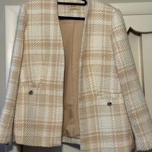 Elle Tahari Elegant Beige Plaid Women's Jacket